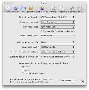 os x mail default account