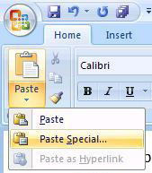 Word paste special
